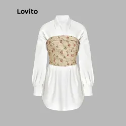 Áo sơ mi nữ cổ bẻ phối lớp vải hoa họa tiết tay dài