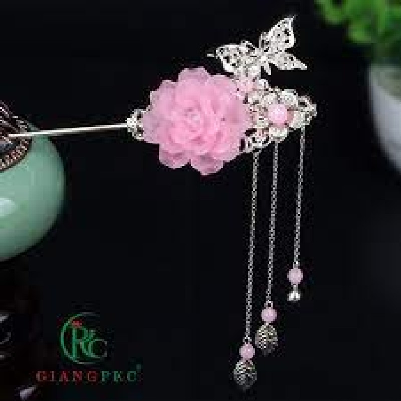 Trâm cài tóc hình bông hoa đính đá phong cách vintage nữ tính 55