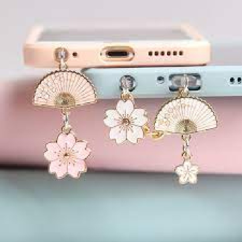 Quạt Chống Bụi Gắn Cổng Sạc Điện Thoại Di Động Hình Hoa Anh Đào 60