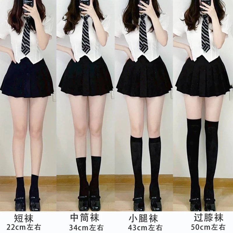 Tất Dễ Thương Đen Trắng Nhung Gothic Dài Tất Màu Đầu Gối Cao 3633
