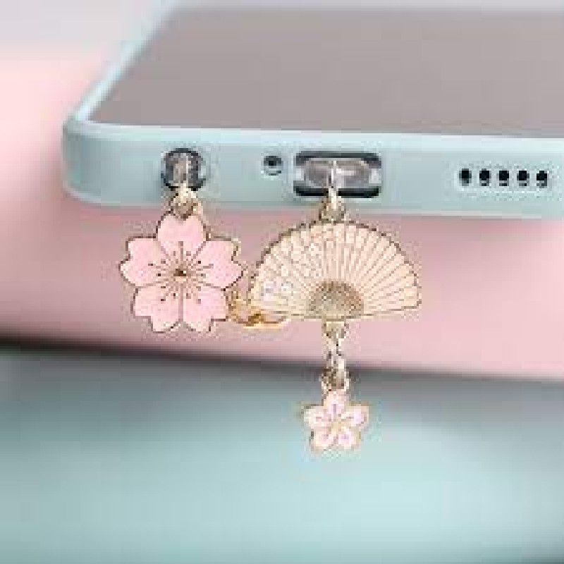 Quạt Chống Bụi Gắn Cổng Sạc Điện Thoại Di Động Hình Hoa Anh Đào 60