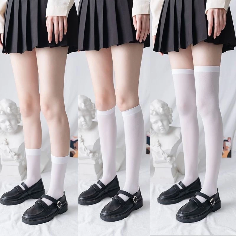 Tất Dễ Thương Đen Trắng Nhung Gothic Dài Tất Màu Đầu Gối Cao 3633